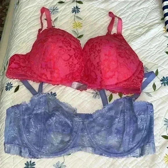 LOT OF 2 Savage X Fenty Purple Bra and pink lace bra 38C - Picture 1 of 9